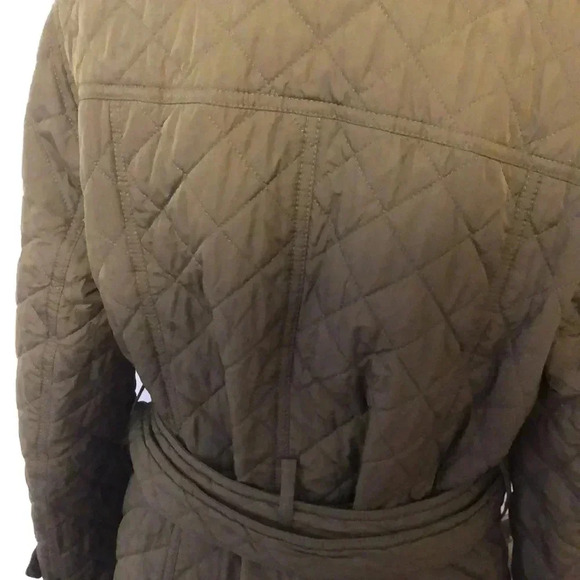 Talbots dark olive green quilted, belted coat.  Size S - Picture 9 of 12